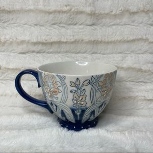 ✨ World Market Large Coffee/Tea Cup/Mug Blue & White Mint Raised Bumps EUC